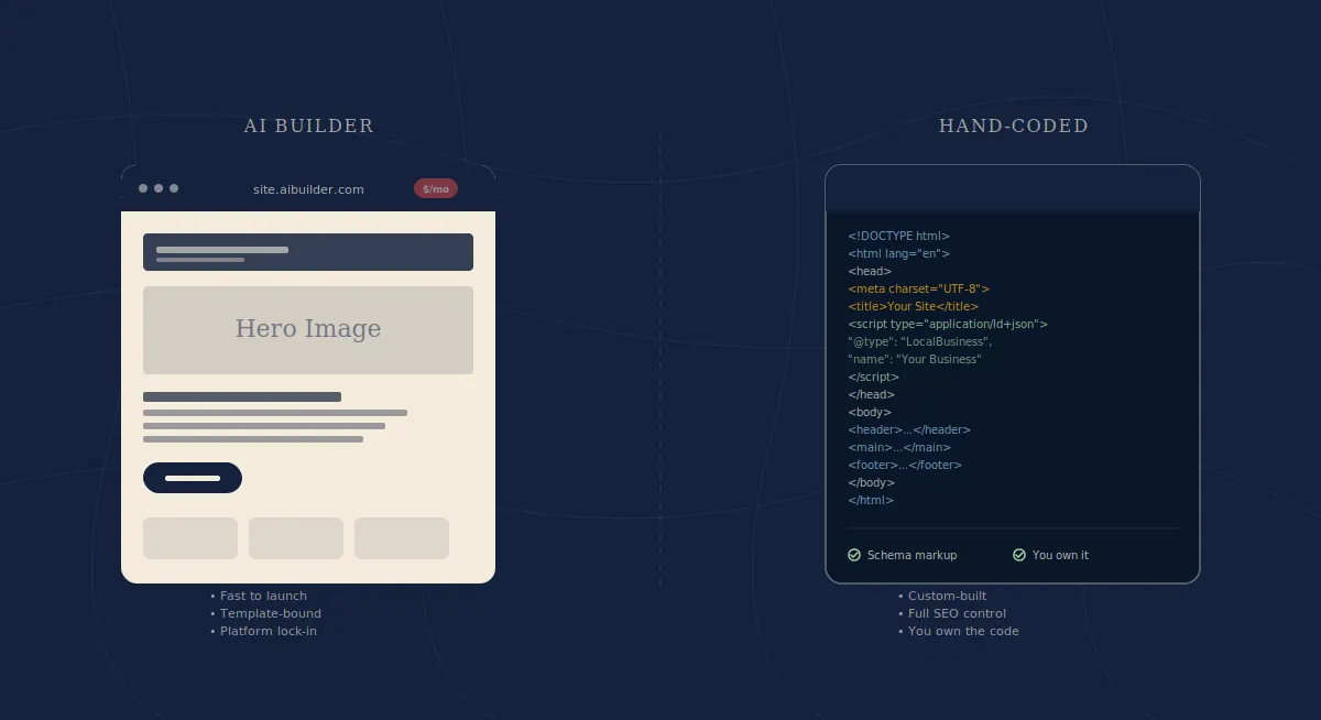 AI website builder versus hand-coded designer comparison