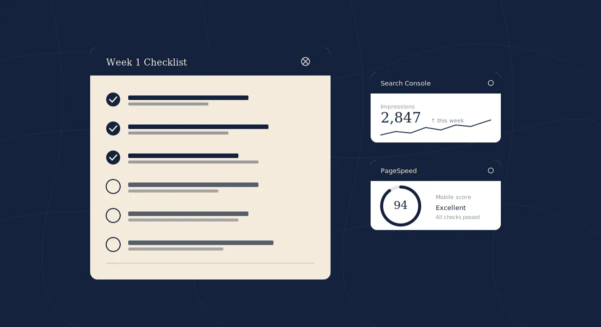 A checklist of first week tasks for a new business website
