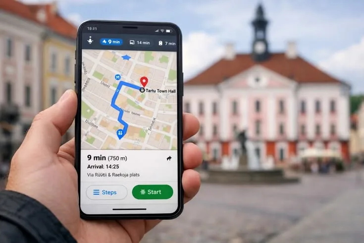 Person using Google Maps on a phone to find a local business