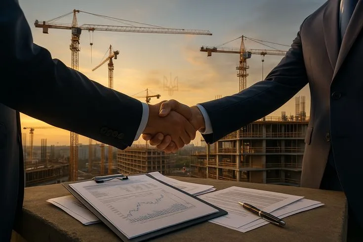 Tradie business handshake at a construction site in Australia
